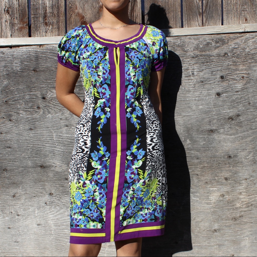 Multicolor Cheetah Print Short Sleeve Slinky Dress
